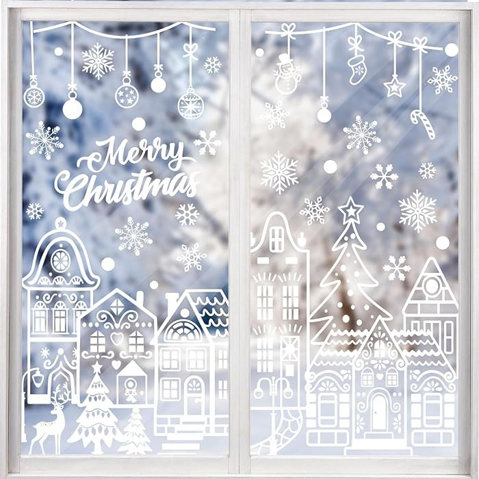 Large Christmas Window Clings, Xmas Window Stickers White House Snowflakes Reindeer Decals for Wi... | Amazon (US)