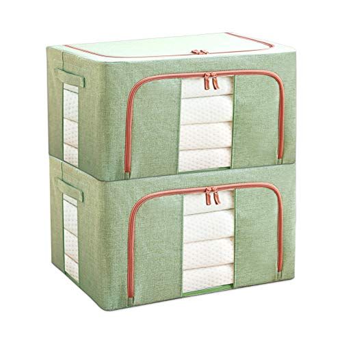 WestonBasics Stackable & Collapsible Storage Bins, Linen Fabric Closet Organizer Boxes with Windows  | Amazon (US)