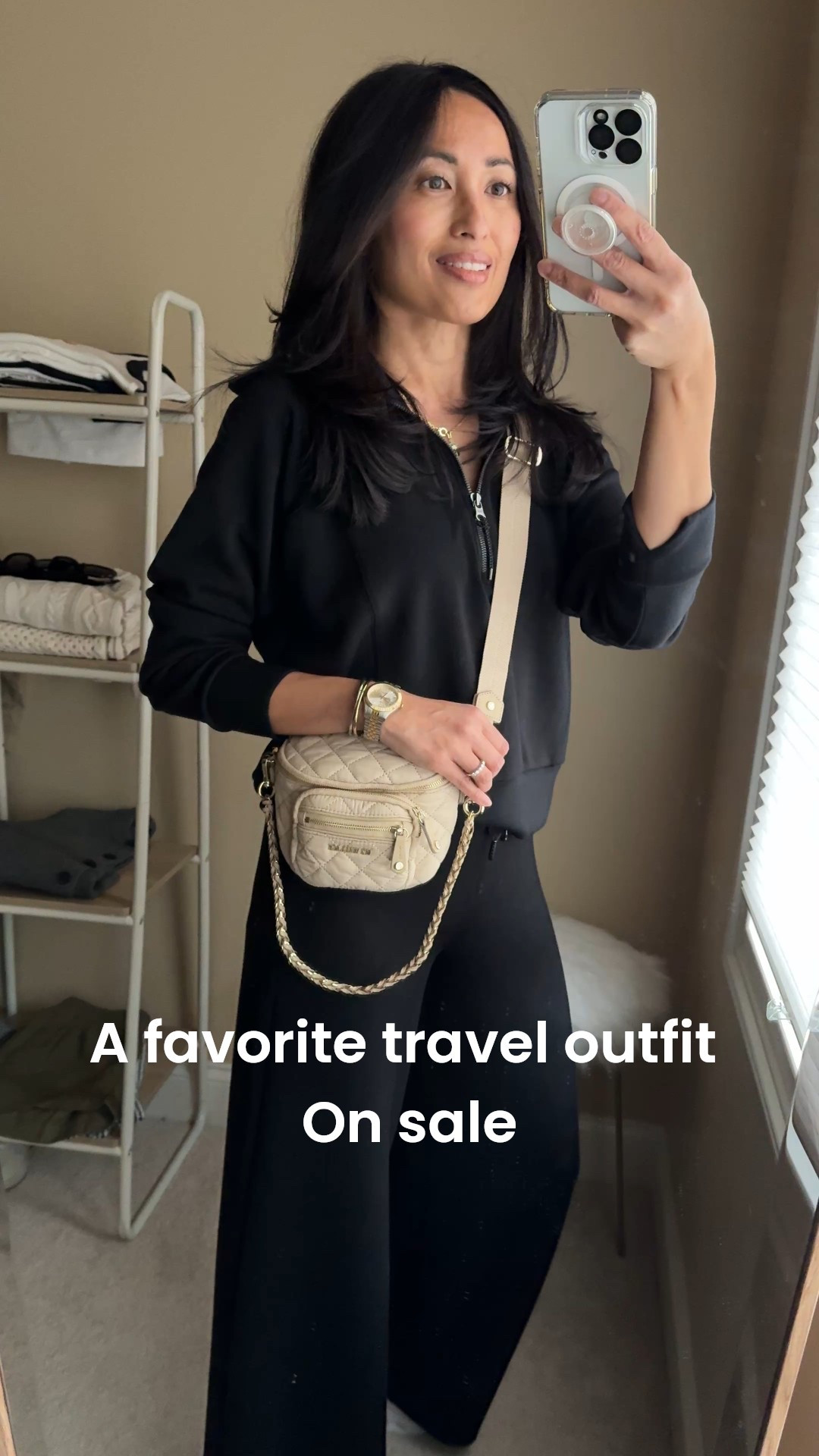 A favorite travel outfit for the past few years is on sale 30% off with code AE30. 
I take true to size in the pullover zip up pullover and in the wide leg pants. I can wear both the regular and Petite lengths at about 5’4. 
Mini bag is a great travel bag or everyday essentials crossbody bag  

#LTKStyleTip #LTKTravel #LTKOver40