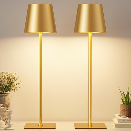 Yogaret 2 Pack Gold Rechargeable Table Lamps,Cordless Lamp with 6000mAh Battery Operated,Wireless Lamp for Restaurant Home Dinner Dining Kitchen Outdoor Patio,Waterproof & Portable | Amazon (US)