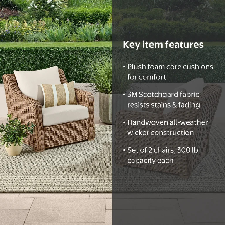 Better Homes & Gardens Bellamy Outdoor Lounge Chairs, 2-Pack, Cream | Walmart (US)