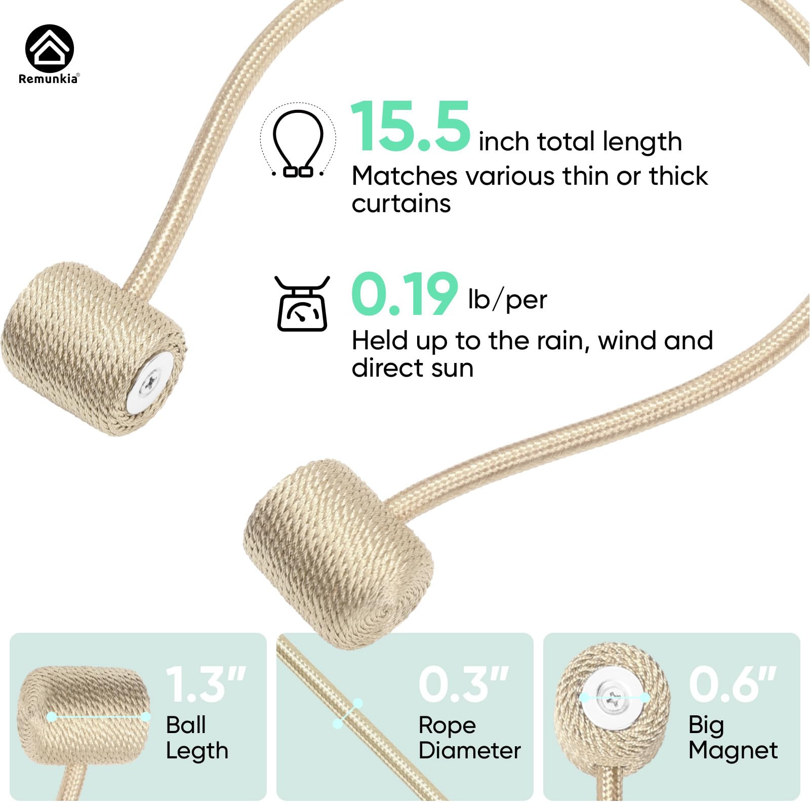 Remunkia Magnetic Curtain Tiebacks 4 Pack, Curtain Tie Backs Holder, Outdoor Curtains Tiebacks Wi... | Amazon (CA)