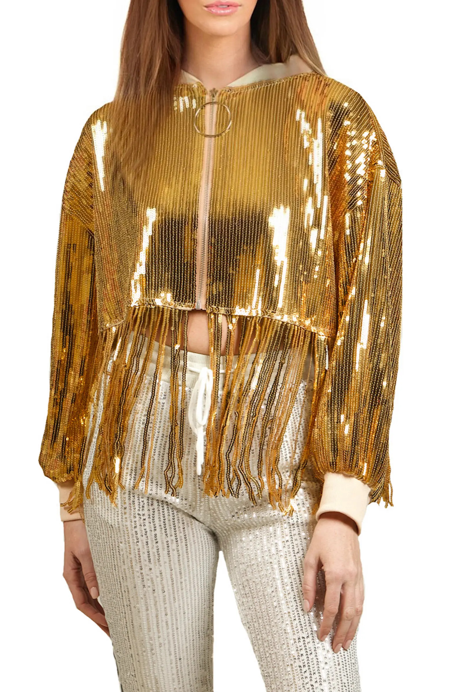 Oversize Sequin Fringe Hem Jacket | Nordstrom