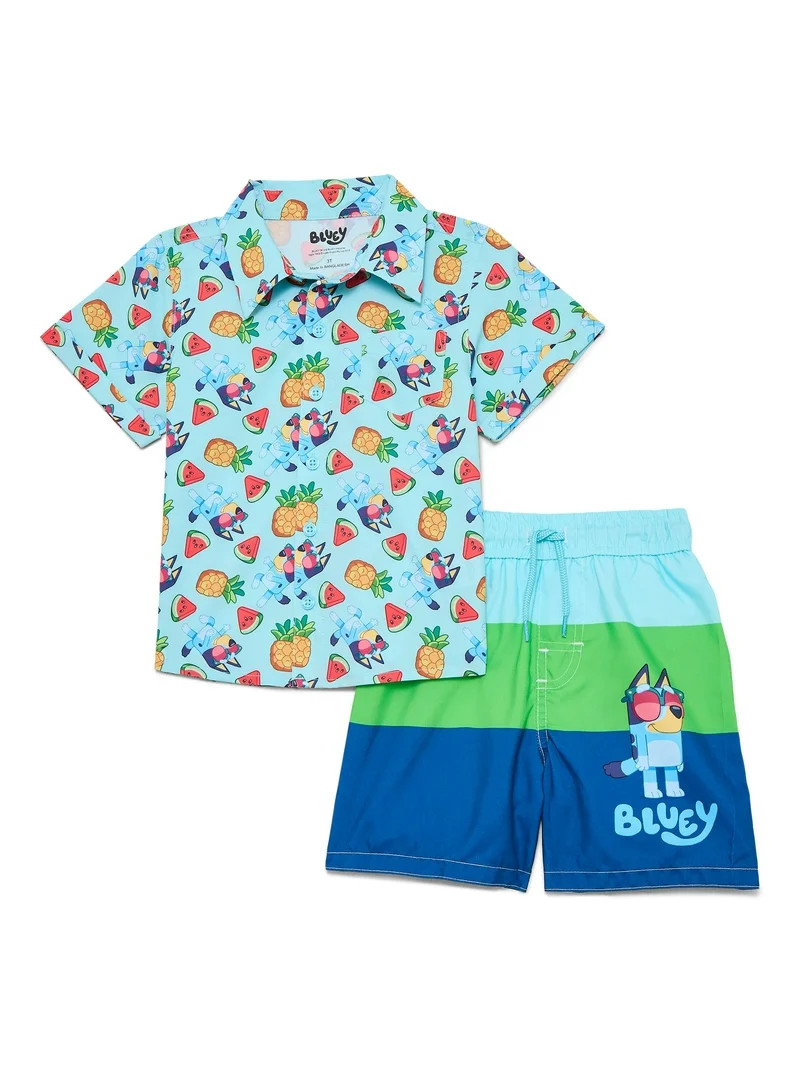 Character Toddler Boy Resort Shirt and Swim Trunk Set, 2-Piece, Sizes 12M - 5T | Walmart (US)