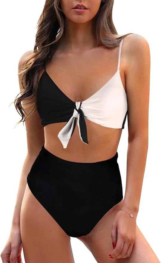 Blooming Jelly Womens High Waisted Bikini Set Tie Knot High Rise Two Piece Swimsuits Bathing Suit... | Amazon (US)