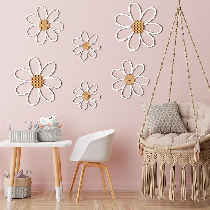 Thyle 6 Pcs Daisy Wall Decor Wooden Daisy Wall Sculptures Art Flowers Signs Hanging Plaque for Ho... | Amazon (US)