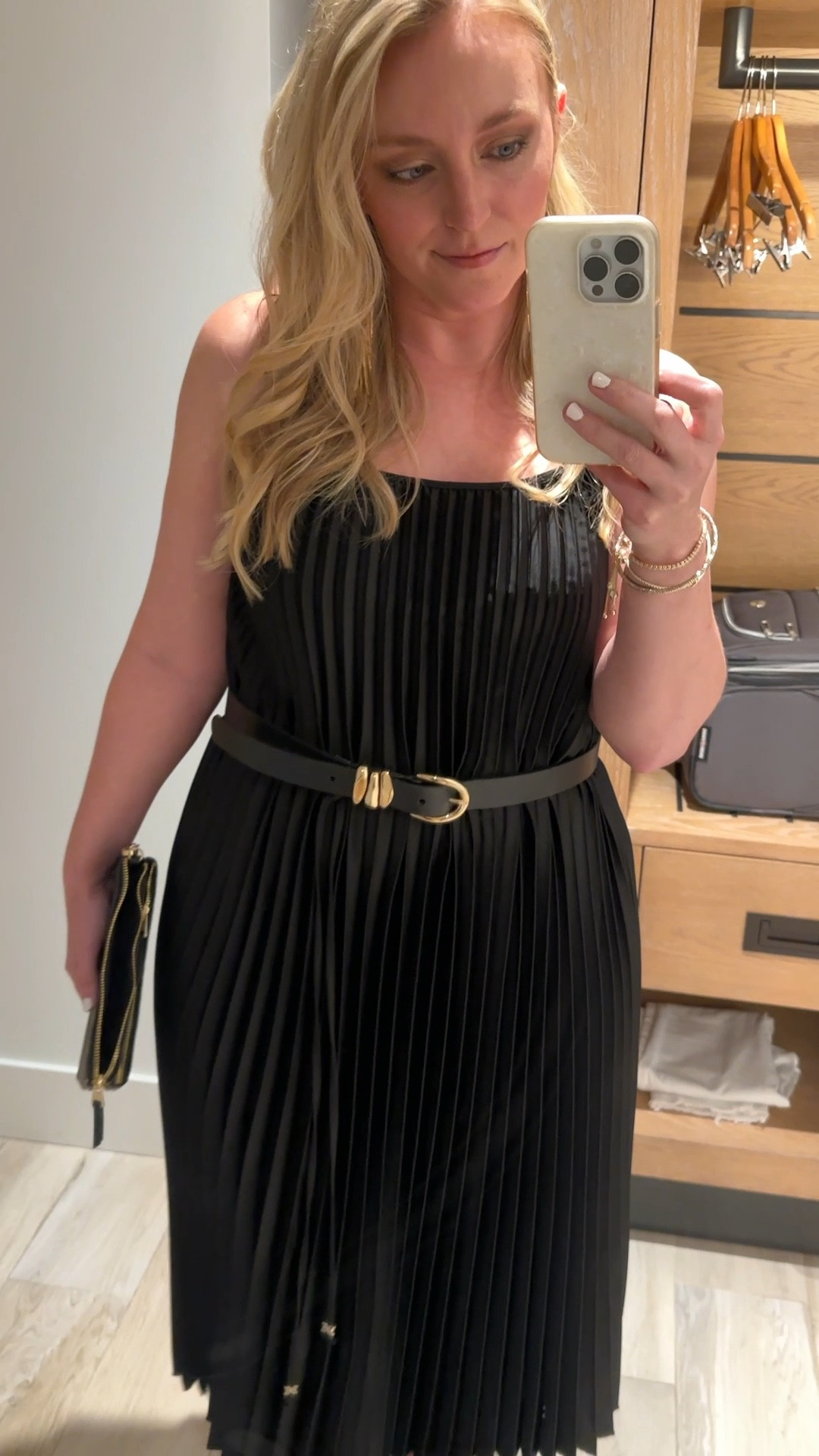 Vegas party! 🎲🎰🖤 loved this silk pleated Sam Edelman dress for my Viva Las Vegas work party! I added this black belt and gold tasseled earrings to make it a like more fun. Black leather clutch, black and gold strappy sandals, gold jewelry

#LTKMidsize #LTKParties #LTKStyleTip