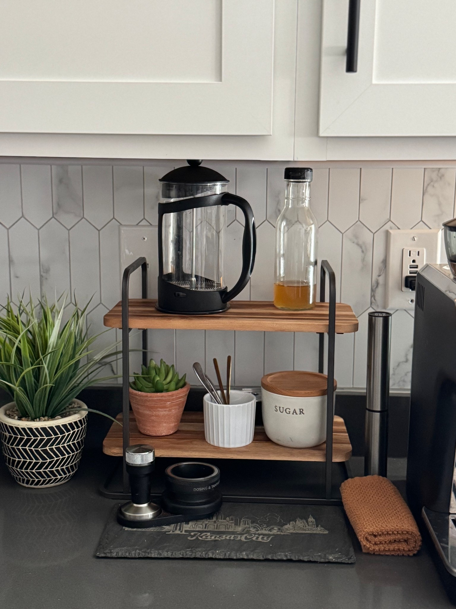 Added this 2-tiered shelf to our coffee area and love the look!! Cute and functional. 

#LTKHome