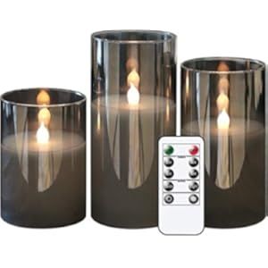 GenSwin Glass Flameless Candles with Remote Battery Operated Flickering LED Pillar Candles Real Wax  | Amazon (US)