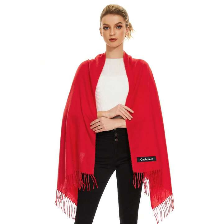 Cashmere thickened scarf solid color basic tassel warm shawl autumn and winter cold and windproof... | SHEIN