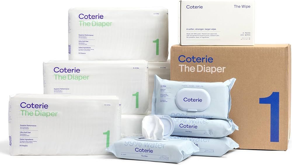 Coterie Baby Diapers + Wipes Baby Kit, Size 1 (198 Count) + 4 Wipe Packs (224 Wipes) Made with Pl... | Amazon (US)