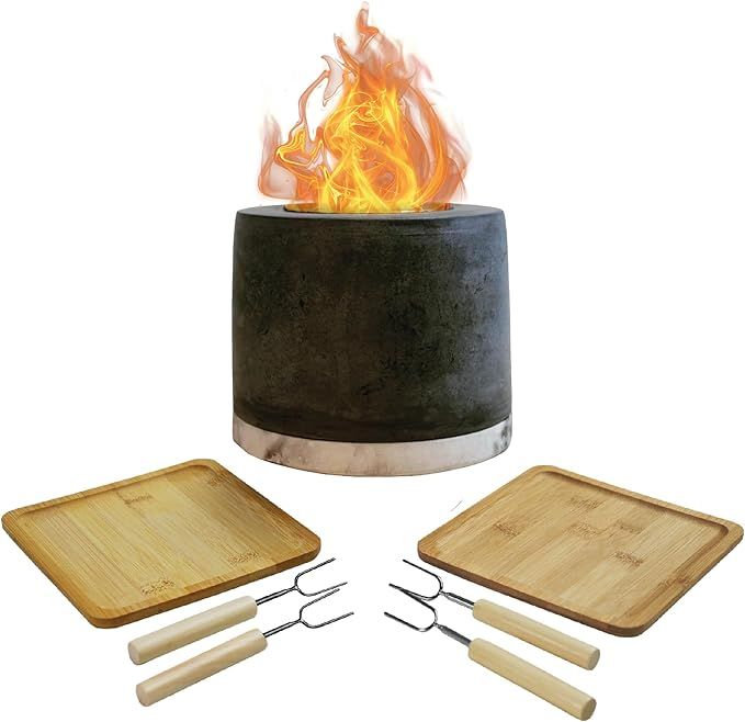 Roundfire Tabletop Fire Pit with Smores Kit - Ethanol Fire Pit, Fire Bowl, Table Top Fire Pit, Mi... | Amazon (US)