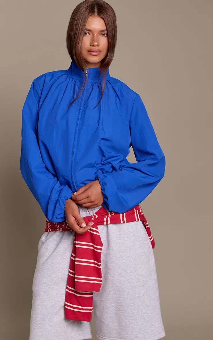 Cobalt Blue Funnel Neck Drawstring Hem Zip Up Windbreaker | PrettyLittleThing UK