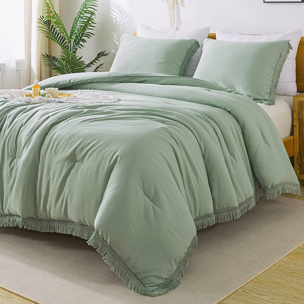 Andency Comforter King Size Bed Set Sage Green, 3 Pieces Boho Lightweight Winter Bedding Comforte... | Amazon (US)