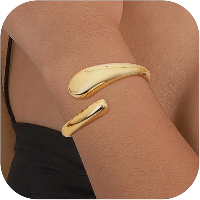 ORAZIO Gold Bangles for Women - 14K Gold Plated Cuff Bangle Bracelets Wide Chunky Gold Bracelet W... | Amazon (US)