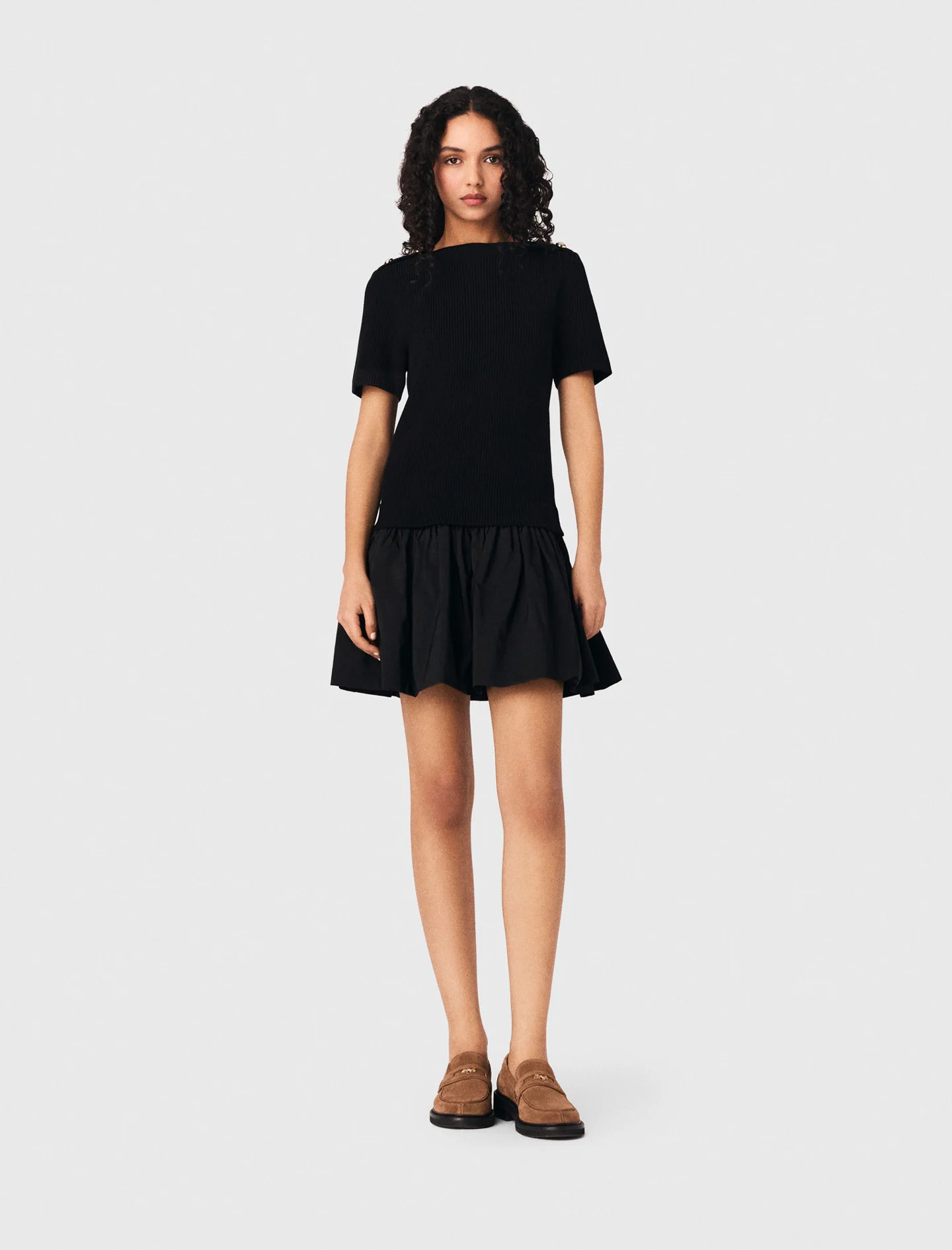 Short knit and taffeta dress Black / Gray for Women | Maje | Maje US