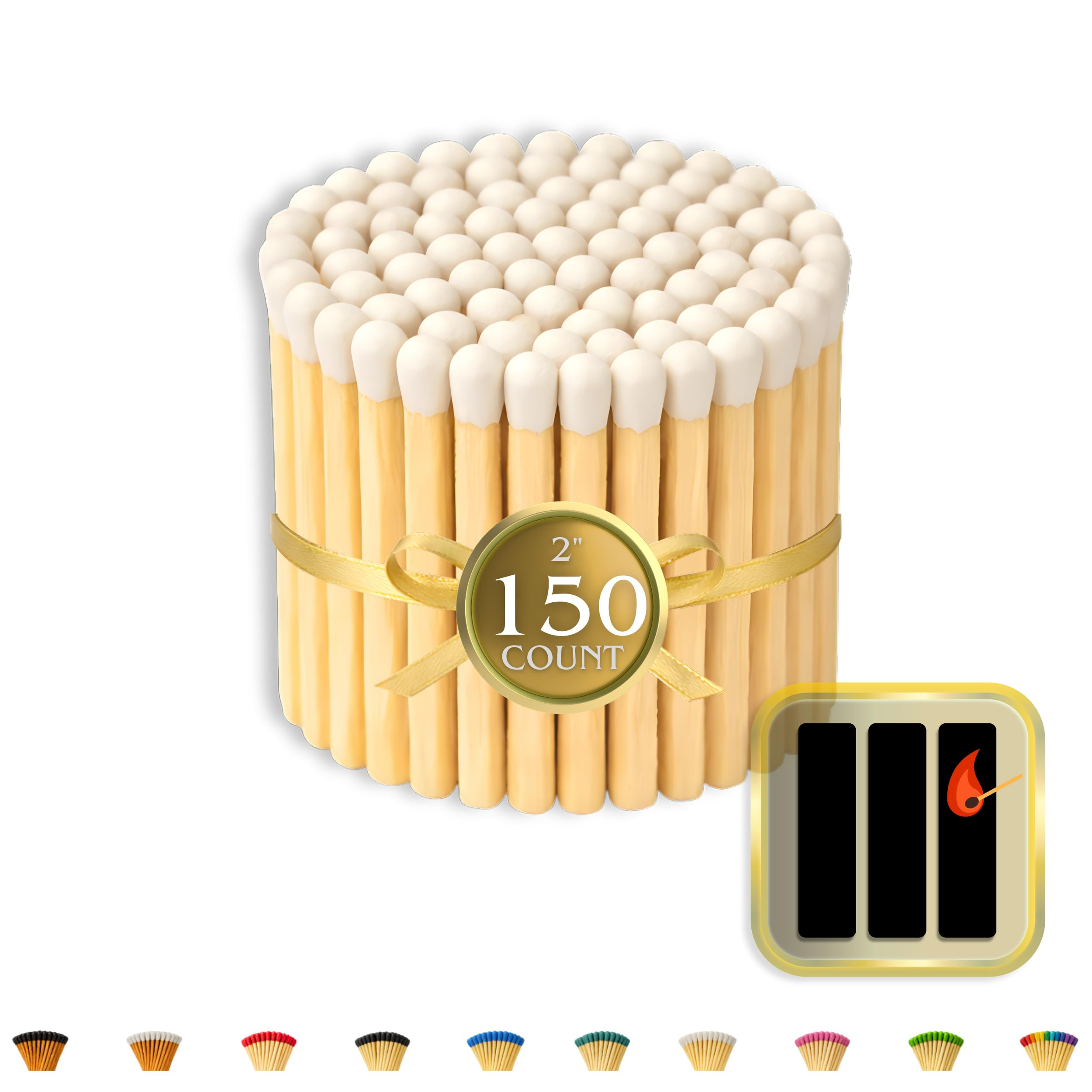 150 Count | 2" White Matches | Strikers Included | Color Tip Wooden Match | Refill for Matchstick... | Amazon (US)