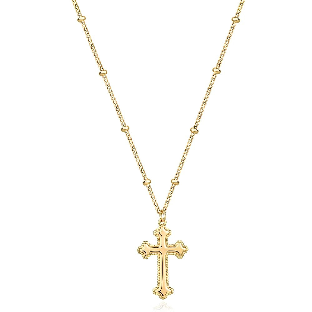 MTMY Gold Cross Necklace 14K Gold Plated Dainty Gold Cross Pendant Necklace for Women Delicate Ne... | Amazon (US)