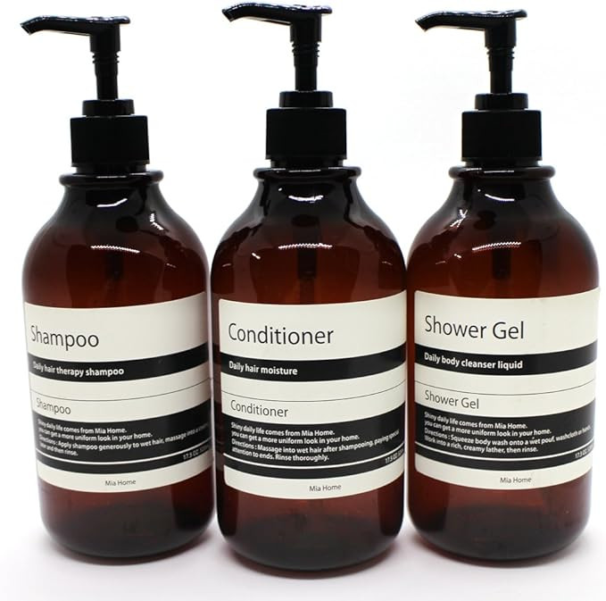 Mia home - 17.5 oz Refillable Empty Amber PET Plastic Bottle Set - 3 Bottles only with labels, Sh... | Amazon (US)