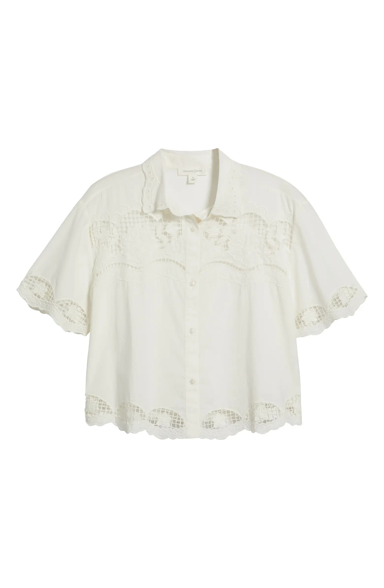 Treasure & Bond Embroidered Cutwork Cotton Camp Shirt | Nordstrom | Nordstrom