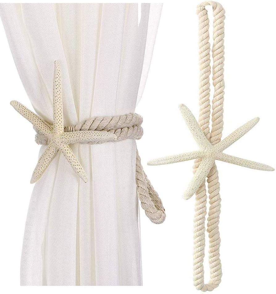 2 Pcs Natural Starfish Curtain Tiebacks, Handmade Woven Rope Curtain Curtain Ties Blinds Accessor... | Amazon (US)