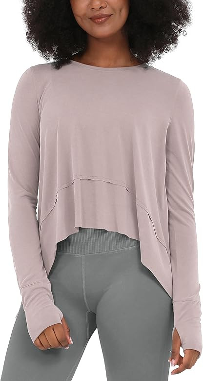 ODODOS Long Sleeve Tee for Women with Thumb Hole Athletic Gym Workout Crop Tops Yoga Shirts | Amazon (US)