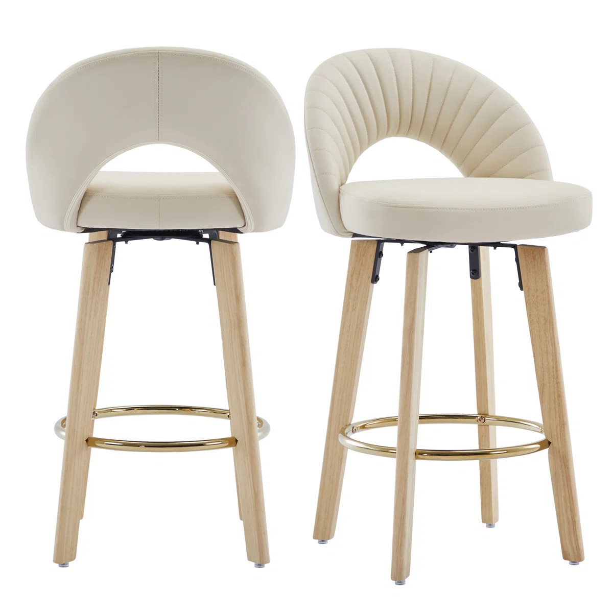 Modern Swivel Bar Stool With Rubberwood Legs And Faux Leather Seat (Set of 2) | Wayfair North America