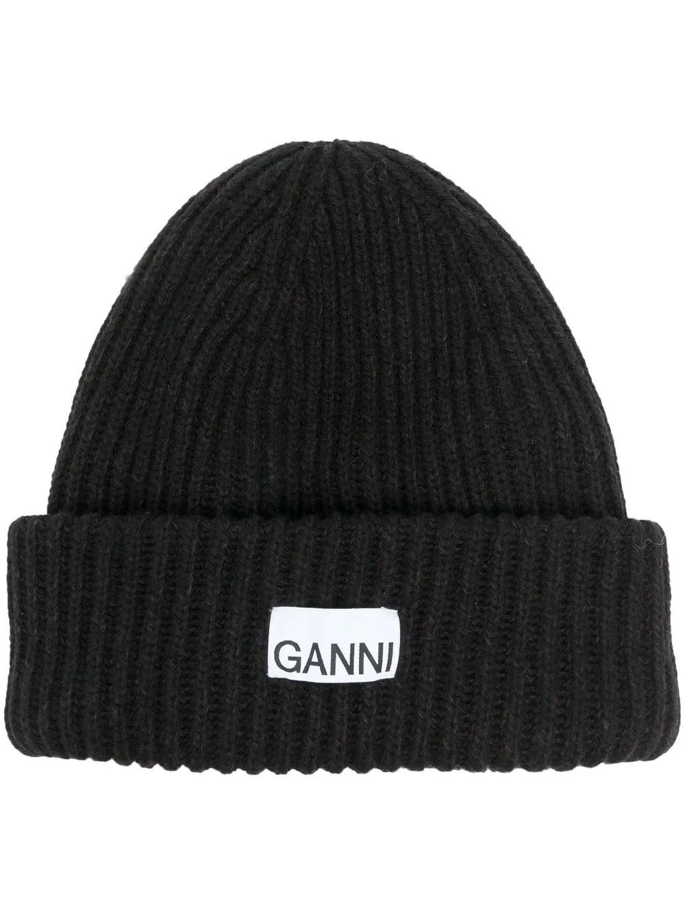 GANNI logo-patch ribbed-knit Beanie - Farfetch | Farfetch Global