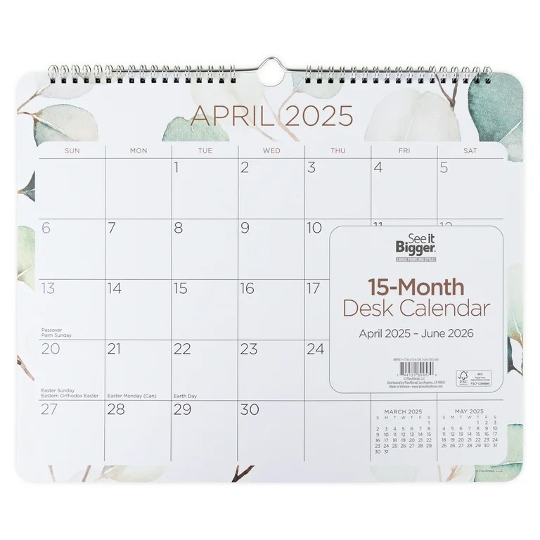 See it Bigger Wall Calendar Medium (15″ x 12″) Green Leaf, 15 month, Apr 2025-Jun 2026 | Walmart (US)