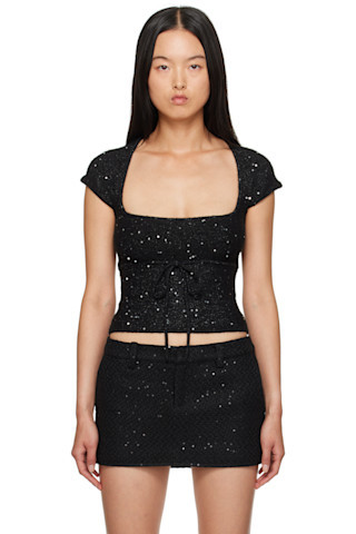 Black Miki Sequin Knit T-shirt | SSENSE