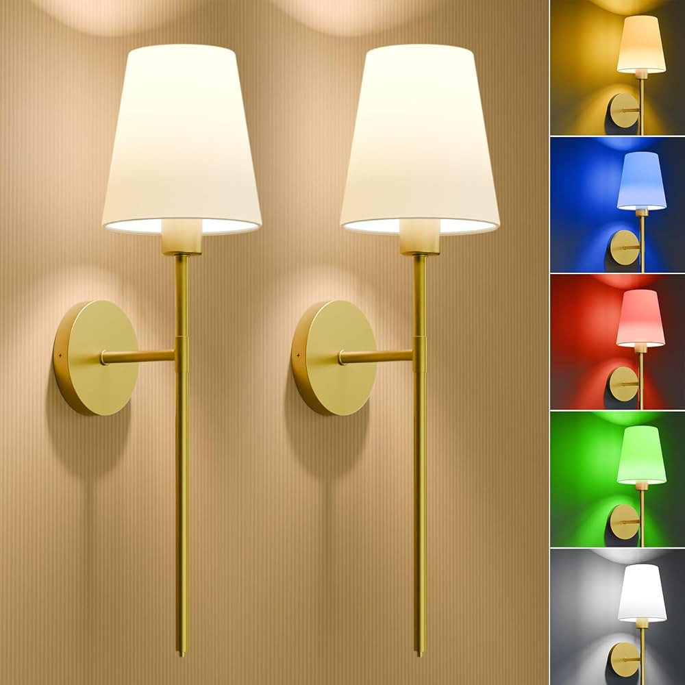 Battery Operated Wall Sconce Set of 2, Gold Wall Sconces Set of Two with 5200mAh Detachable Bulbs... | Amazon (US)
