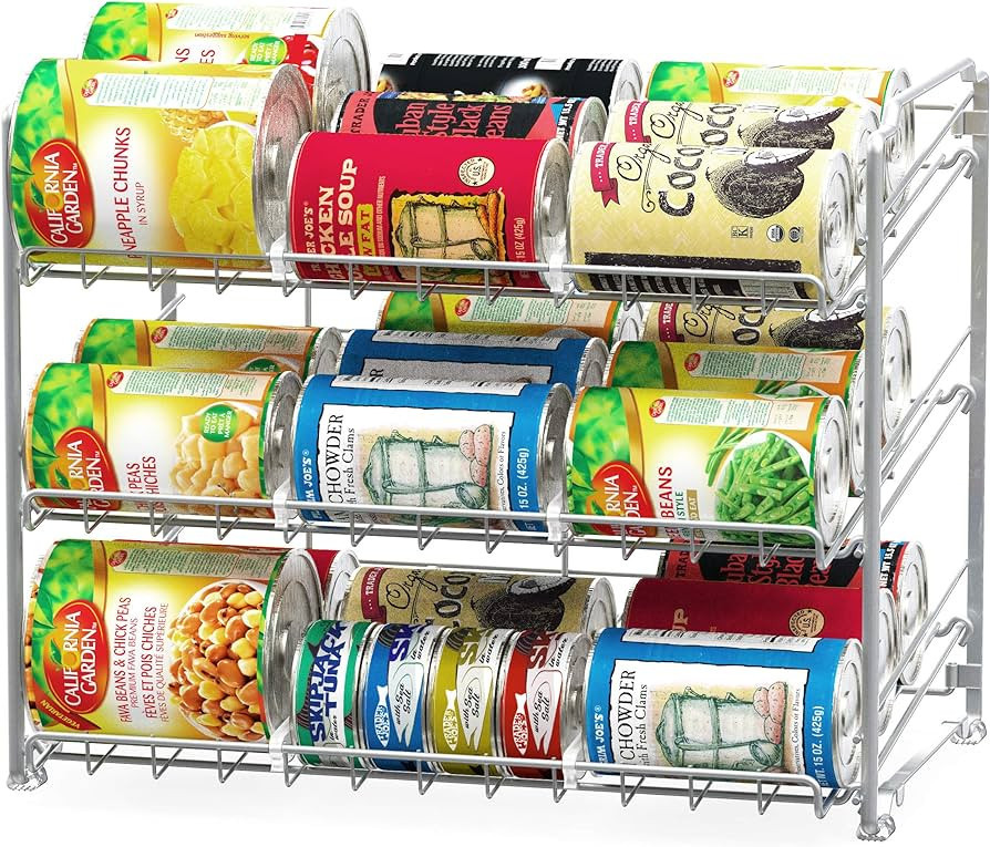 Simple Houseware Stackable Can Rack, Silver, Adjustable Plastic Dividers, Holds 36 Cans | Amazon (US)