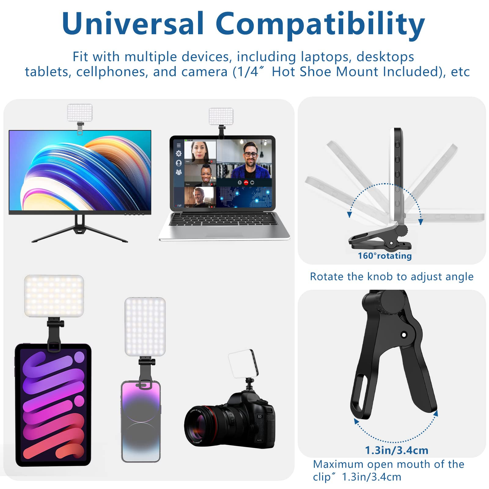 60 LED Portable Selfie Light Video Conference Lighting with Clip & Camera Tripod Adapter Recharge... | Amazon (US)