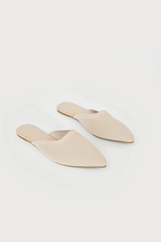 Jeaney Light Nude Ribbed Knit Pointed-Toe Mule Slides | Lulus (US)