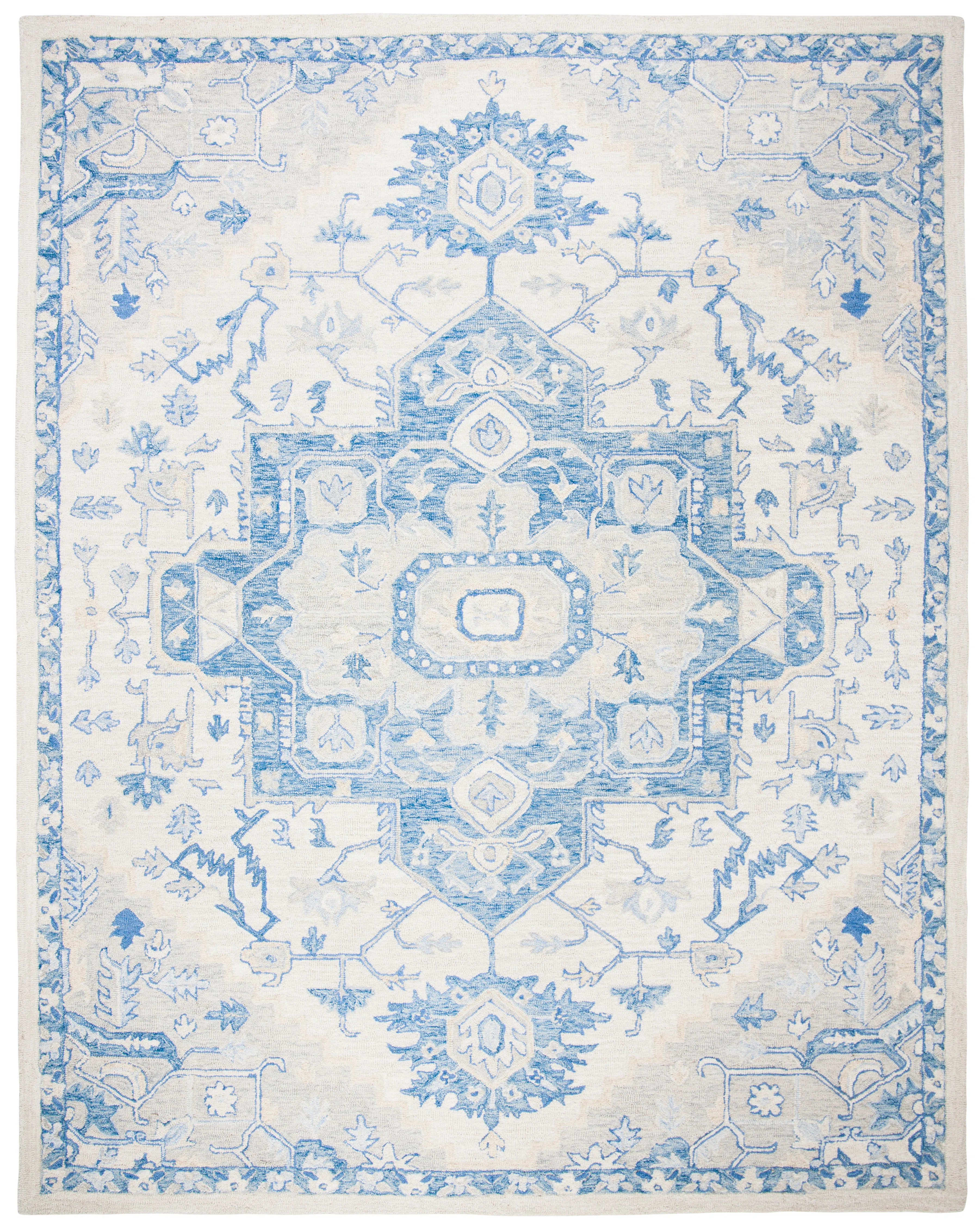 Cuvier Oriental Handmade Wool Ivory/Blue Area Rug | Wayfair North America