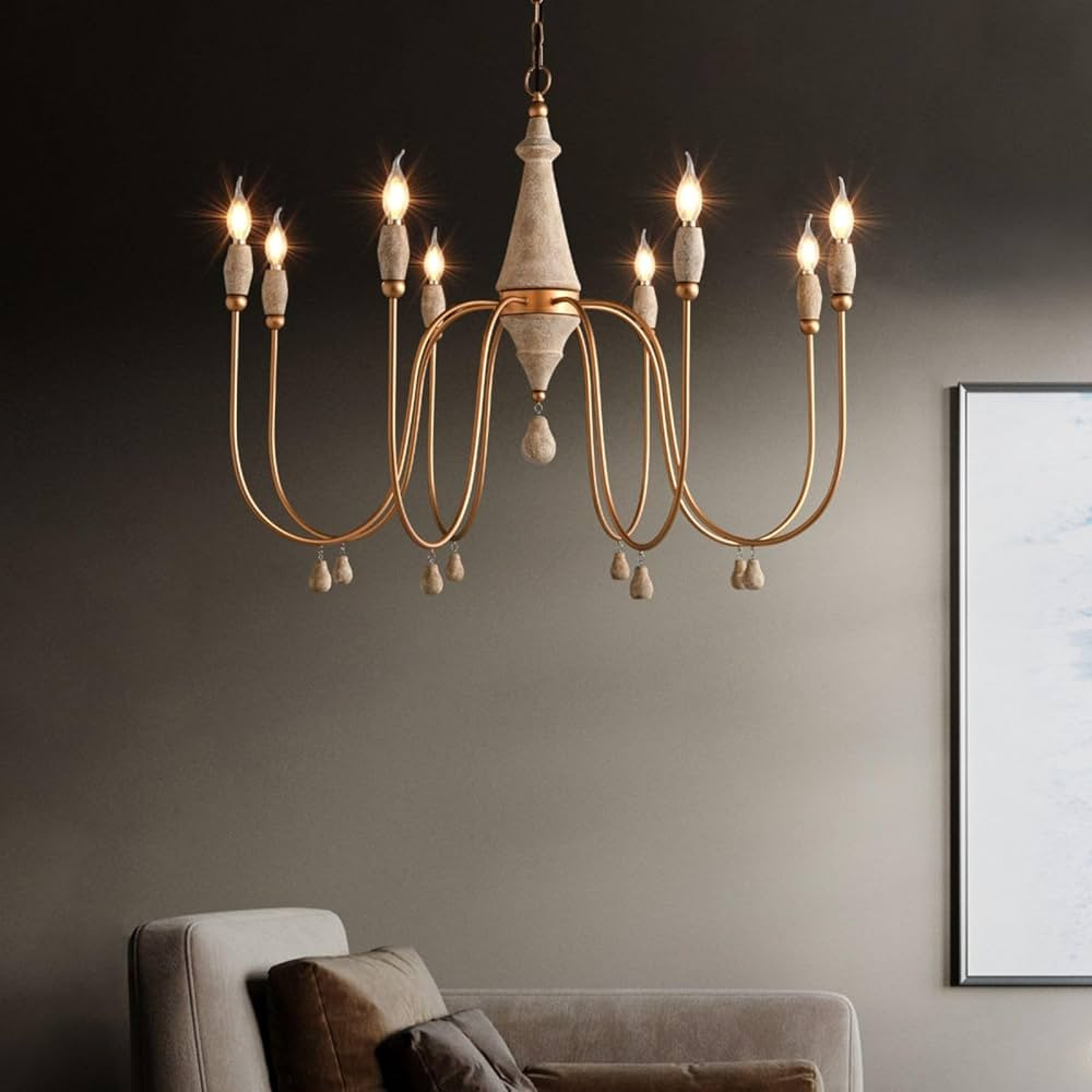 LOVEDIMA 38.2" French Country Chandelier, Modern Farmhouse 8-Light Candle-Style Chandeliers Wood ... | Amazon (US)