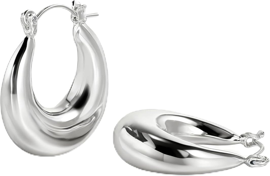 Chunky Gold Hoop Earrings for Women, 14k Gold Plated Thick Triple Hoop Earrings Hypoallergenic Tr... | Amazon (US)