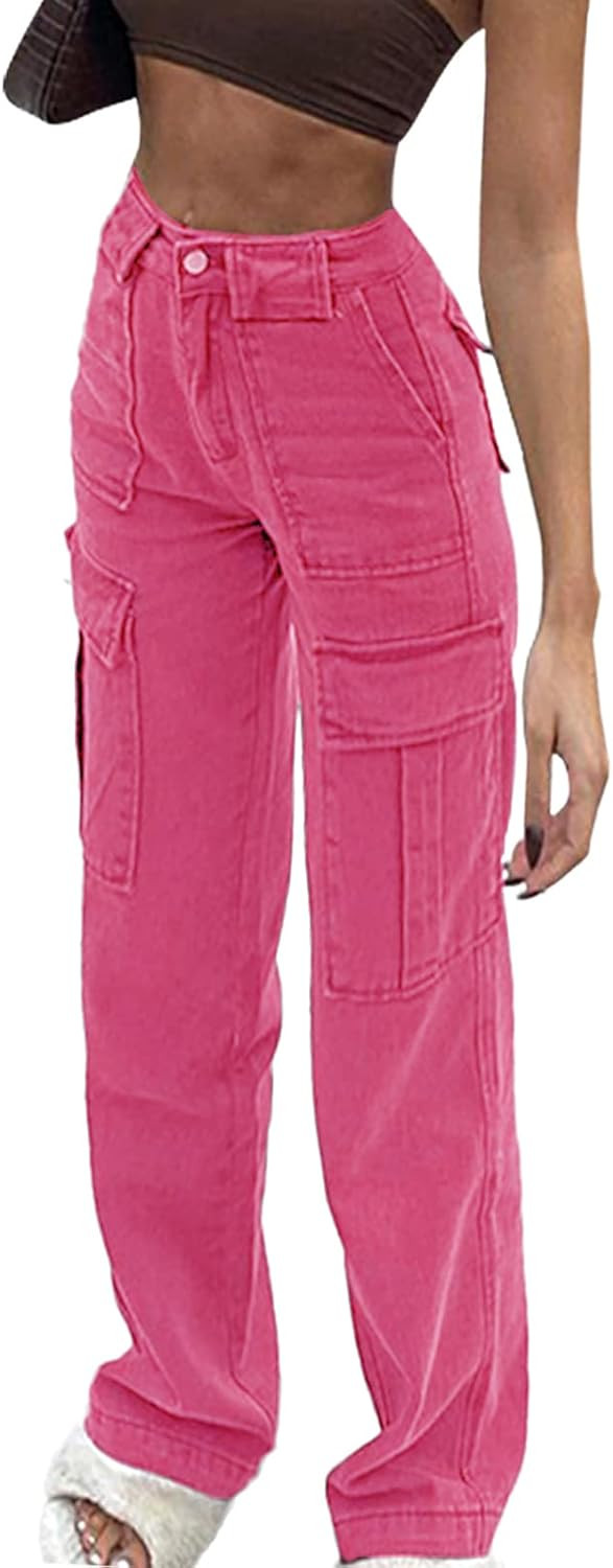 Women Patchwork Jeans High Waisted Straight Leg Stretch Denim Pants Girls Fashion Color Block Pat... | Amazon (US)