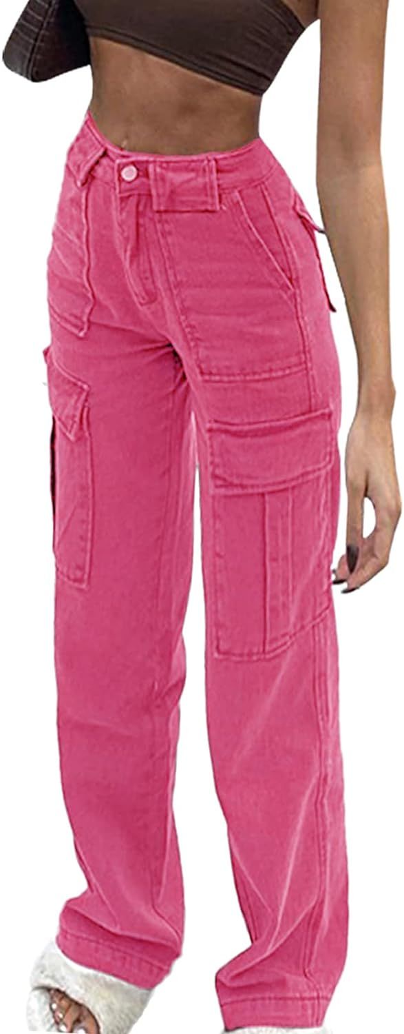 Women Patchwork Jeans High Waisted Straight Leg Stretch Denim Pants Girls Fashion Color Block Pat... | Amazon (US)