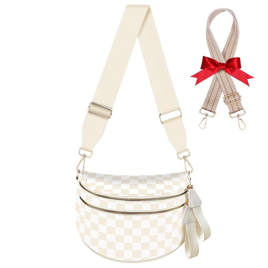 Checkered Crossbody Bag Bum Bags for Women Large Nylon Checkered Purse Fanny Packs Sling Bag, Bon... | Amazon (US)