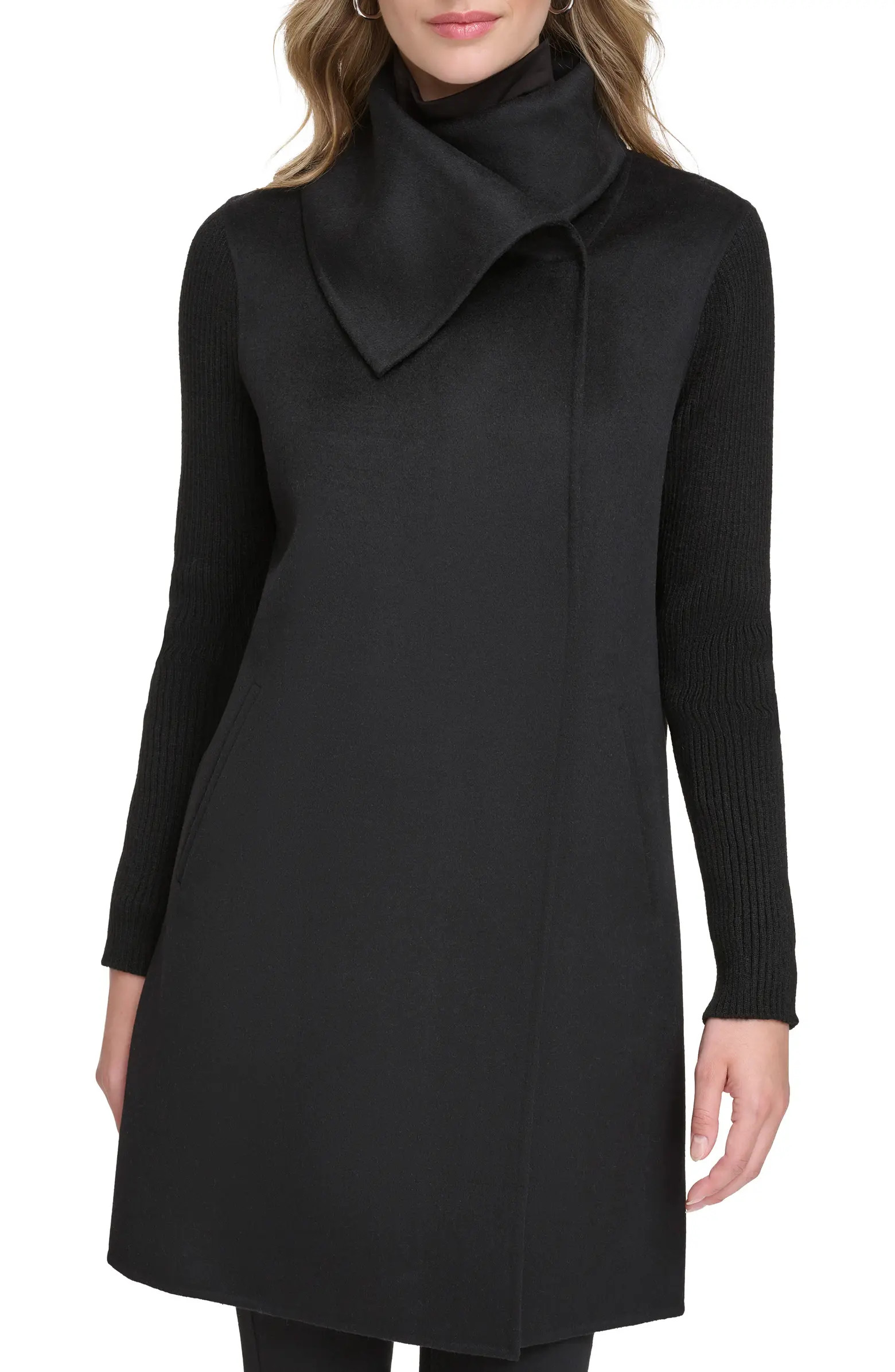 Rib Sleeve Mixed Media Coat | Nordstrom