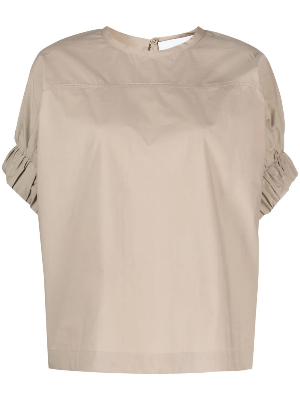 Nude ruched-sleeves Cotton T-Shirt  - Farfetch | Farfetch Global