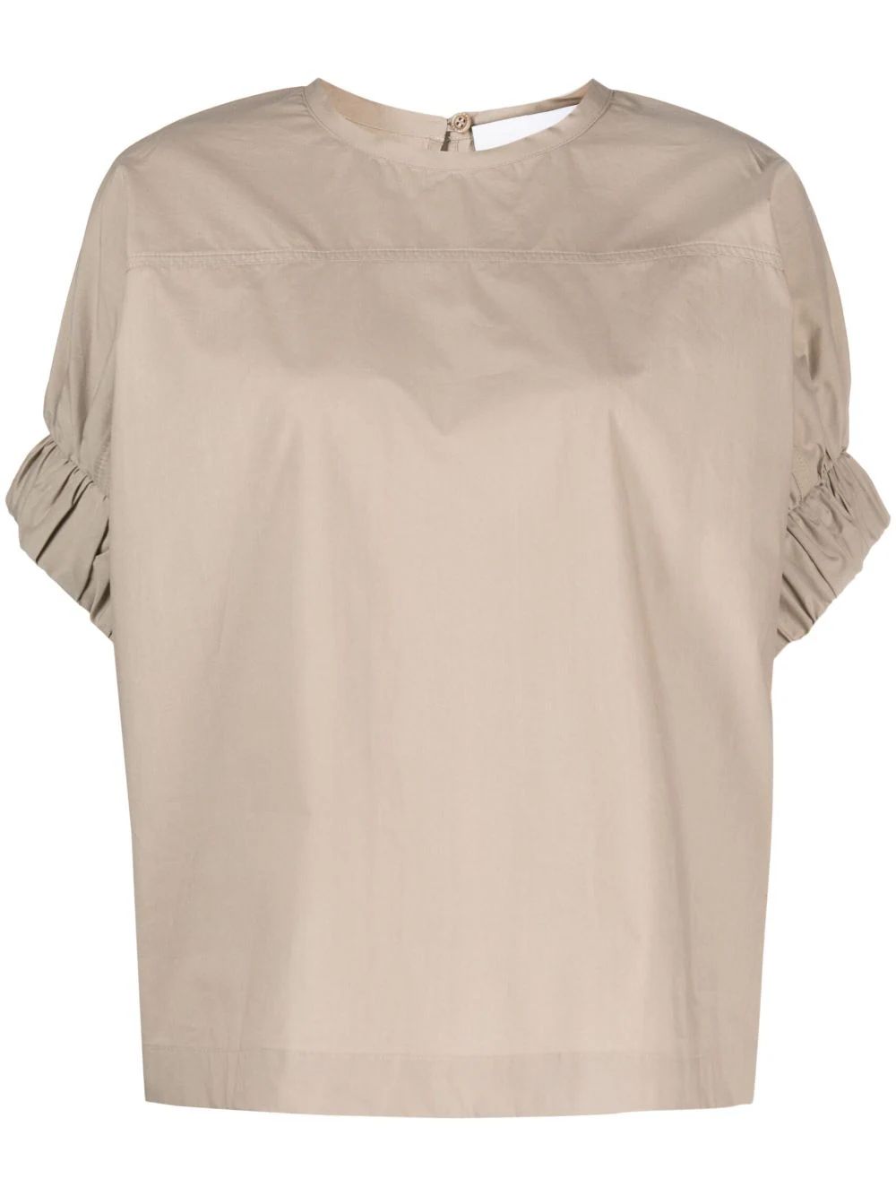 Nude ruched-sleeves Cotton T-Shirt  - Farfetch | Farfetch Global