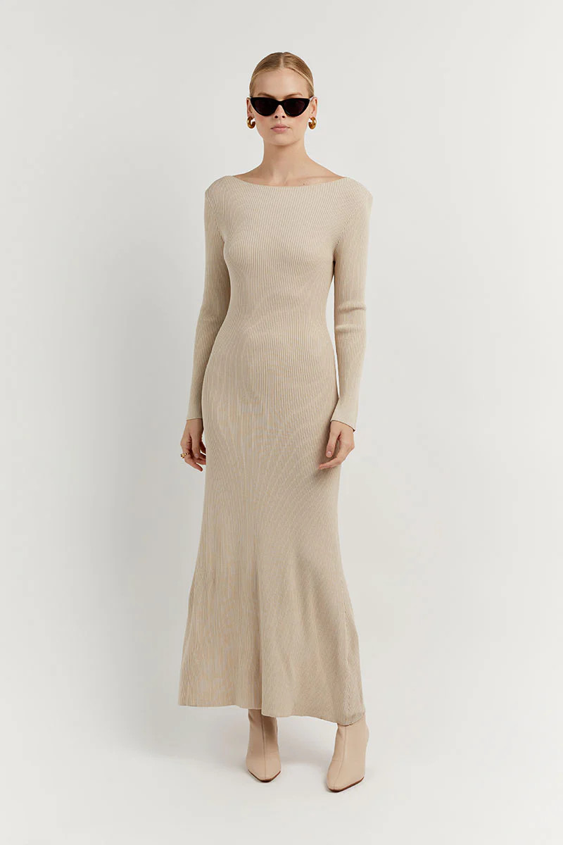 ARIA STONE KNIT SLEEVED MIDI DRESS | DISSH