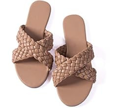 Mtzyoa Women Flat Sandals Braided Leather Crossover Nude Dressy Fashion Evening Party Wedding San... | Amazon (US)
