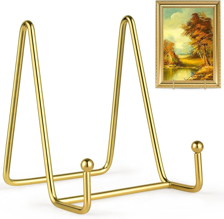 Mocoosy 2 Pack 4 Inch Gold Plate Stands for Display, Metal Square Wire Easel Stand, Plate Holder ... | Amazon (US)