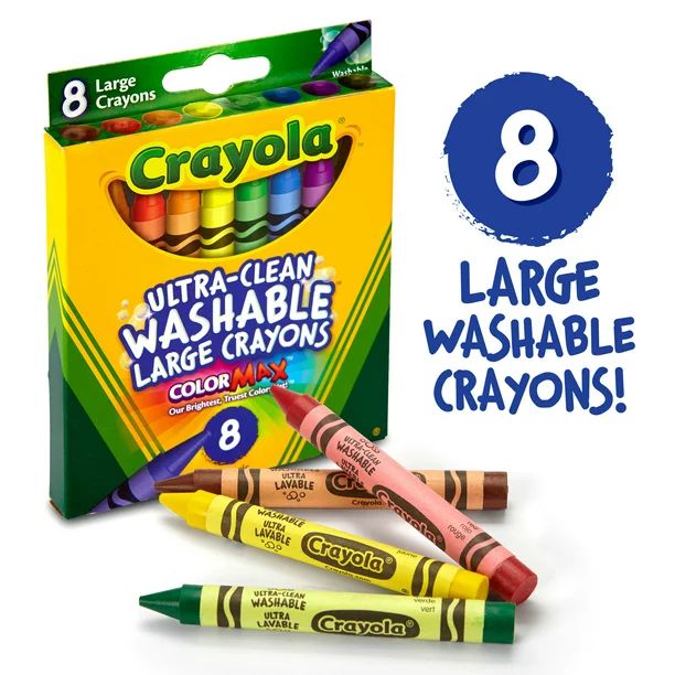 Crayola Washable Large Size Crayons in Assorted Colors, 8 Count, Ages 3 and up - Walmart.com | Walmart (US)