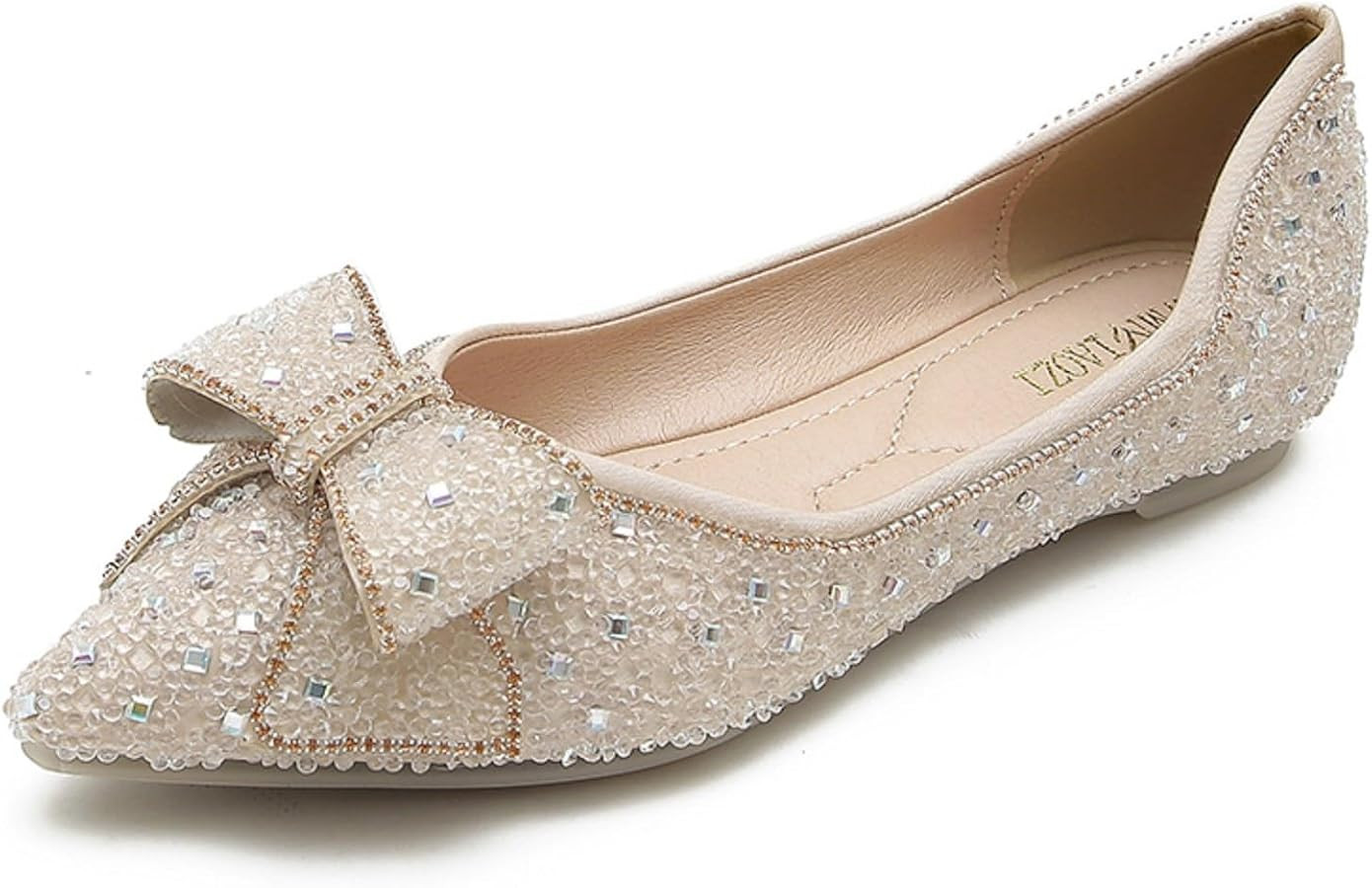 Women's Pointed Rhinestone Flat Shoes Glitter Flowers Wedding Comfortable Dress Shoes | Amazon (US)