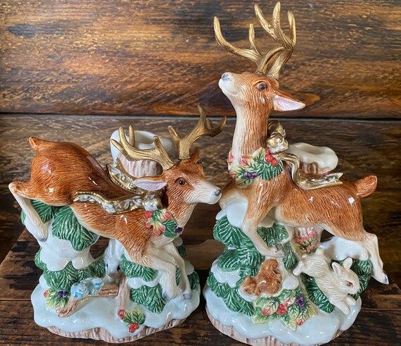 Two Fitz and Floyd 1996 Snowy Woods Christmas Reindeer Deer | Etsy | Etsy (US)