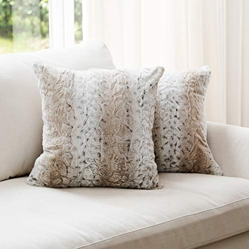 Cheer Collection Embossed Faux Fur Throw Pillows - Set of 2 Lumbar Couch Pillows, 18" x 18" - Sno... | Amazon (US)